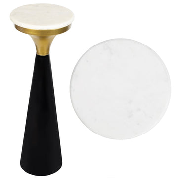 Oliver 22.25" Mid-Century Glam Retro Metal Drink Table with Marble Top